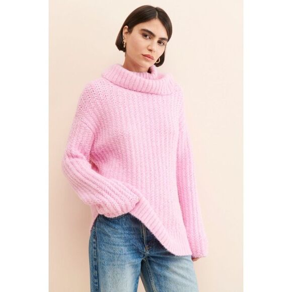 Anthropologie Sweaters - Anthropologie Maeve Pink Oversized Cowl-Neck Pullover Sweater Size S